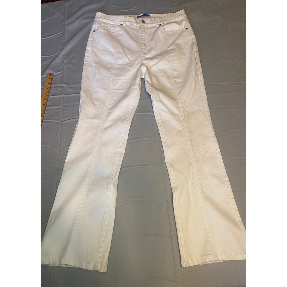 J.McLaughlin Flare Jeans Women 12 White Front Seam Stretch Denim High